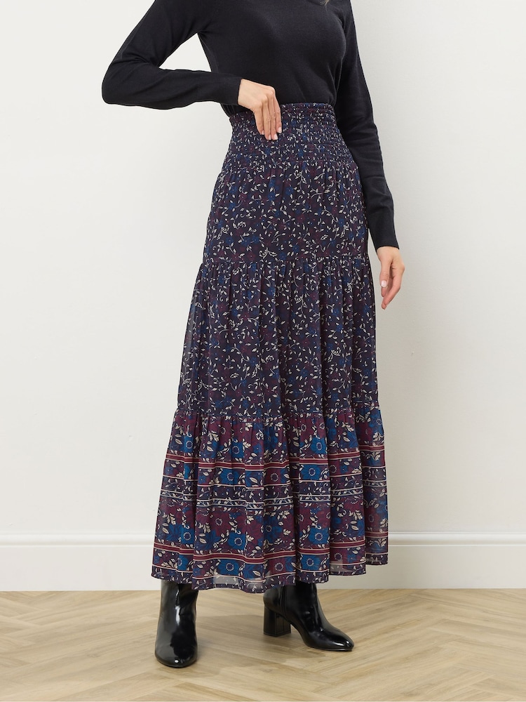 Long Tall Sally Blue Floral Border Tiered Skirt - Image 1 of 5