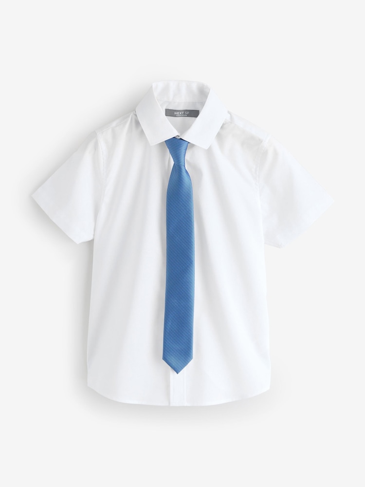 White Regular Fit Short Sleeve Shirt And Tie Set - Image 1 of 1 White Regular Fit Short Sleeve Shirt And Tie Set - Image 1 of 1