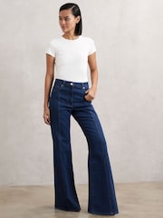 Reiss Blue June Petite Flared Seam-Detail Jeans - Image 1 of 8