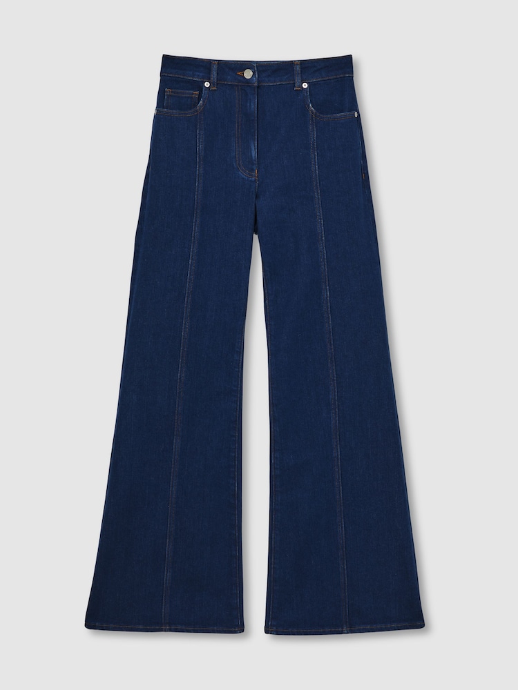 Reiss Blue June Petite Flared Seam-Detail Jeans - Image 2 of 8
