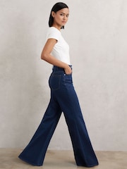 Reiss Blue June Petite Flared Seam-Detail Jeans - Image 3 of 8