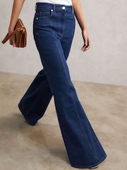 Reiss Blue June Petite Flared Seam-Detail Jeans - Image 5 of 8