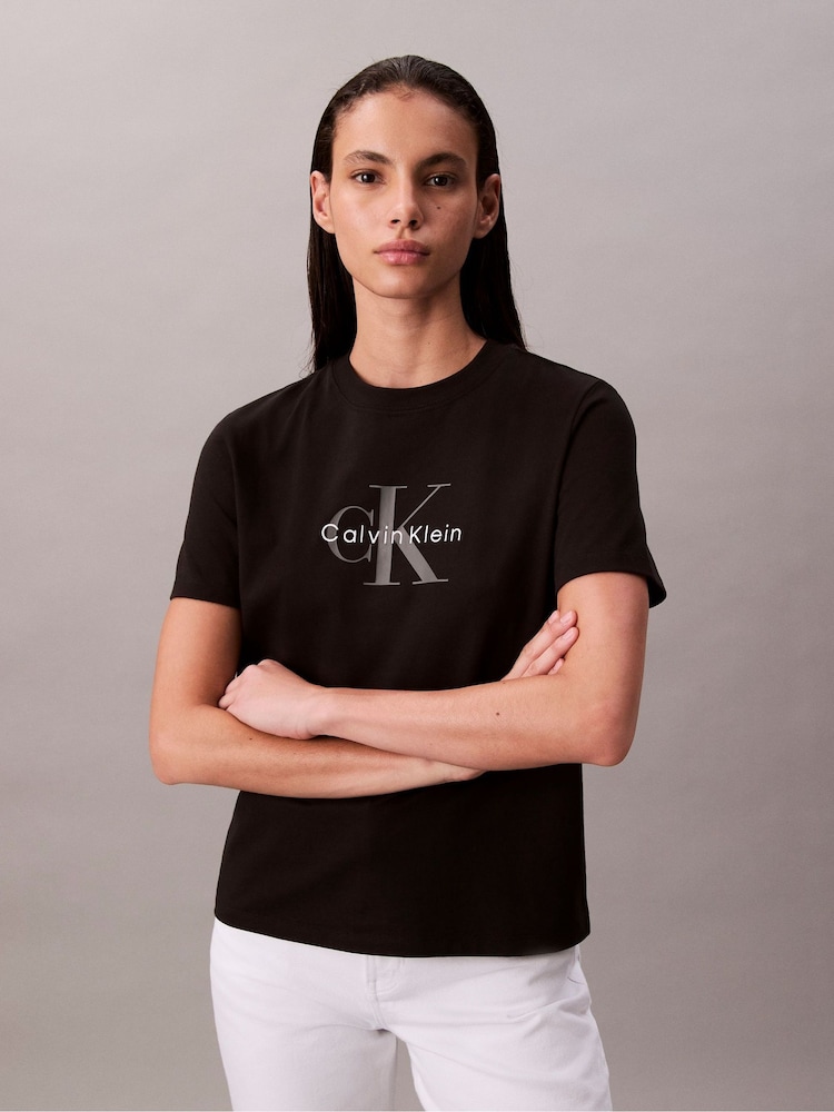 Calvin Klein Black Monogram Logo T-Shirt - Image 2 of 6 Calvin Klein Black Monogram Logo T-Shirt - Image 2 of 6