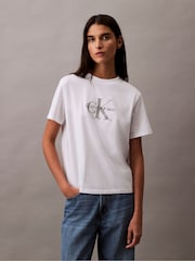 Calvin Klein White Monogram Logo T-Shirt - Image 1 of 6