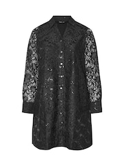 Yours Curve Black Party Lace Shirt Dress - Image 5 of 5