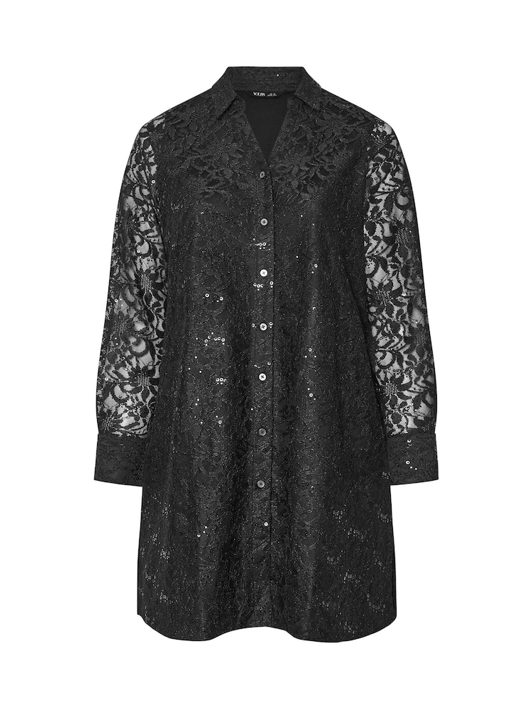 Yours Curve Black Party Lace Shirt Dress - Image 5 of 5