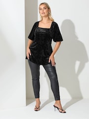 Yours Curve Black London Velvet Square Neck Top - Image 3 of 5