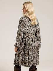 Yours Curve Carbon  Black Leopard Tie Neck Dress - Image 3 of 5