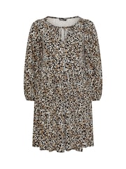 Yours Curve Carbon  Black Leopard Tie Neck Dress - Image 5 of 5