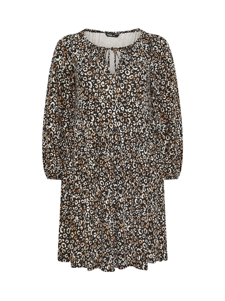 Yours Curve Carbon Black Leopard Tie Neck Dress - Image 5 of 5 Yours Curve Carbon Black Leopard Tie Neck Dress - Image 5 of 5