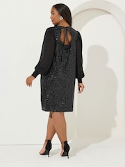 Yours Curve Black Sequin Swing Party Dress - Image 3 of 6
