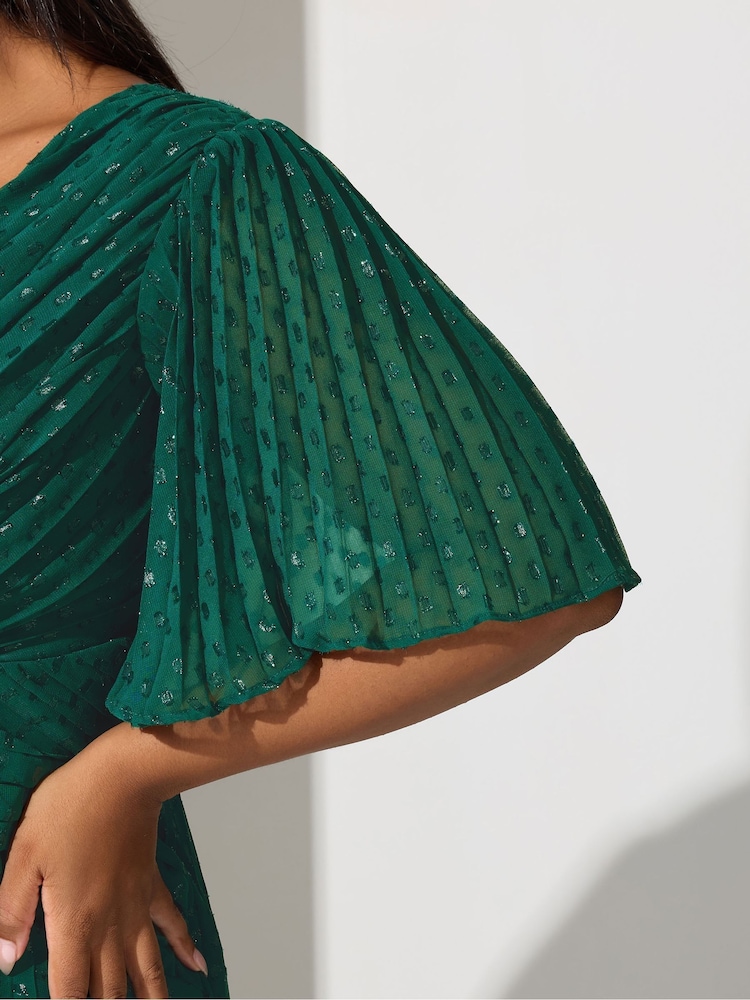 Buy Yours Curve Green London Metallic Pleated Wrap Dress from Next USA