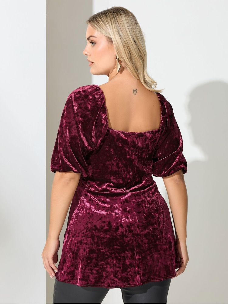 Yours Curve Red London Velvet Square Neck Top - Image 2 of 5 Yours Curve Red London Velvet Square Neck Top - Image 2 of 5