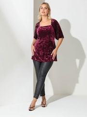 Yours Curve Red London Velvet Square Neck Top - Image 3 of 5