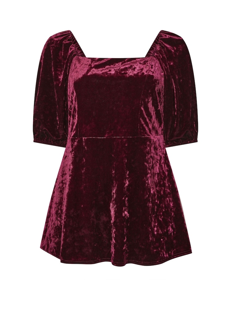 Yours Curve Red London Velvet Square Neck Top - Image 5 of 5 Yours Curve Red London Velvet Square Neck Top - Image 5 of 5