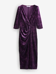 Morado - Yours Curve London Velvet Wrap Gathered Dress - Imagen 1 de 1