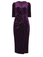 Yours Curve Purple London Velvet Wrap Gathered Dress - Image 5 of 5