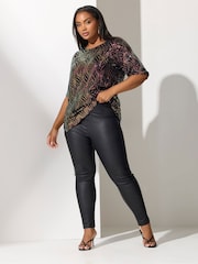 Yours Curve Black London Sequin Abstact Animal Bow Back Top - Image 2 of 4
