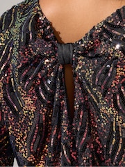 Yours Curve Black London Sequin Abstact Animal Bow Back Top - Image 3 of 4