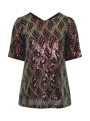 Yours Curve Black London Sequin Abstact Animal Bow Back Top - Image 4 of 4