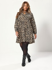 Yours Curve Black Leopard Tie Neck Dress - Image 2 of 5