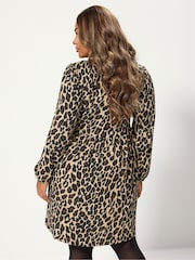 Yours Curve Black Leopard Tie Neck Dress - Image 3 of 5