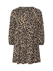 Yours Curve Black Leopard Tie Neck Dress - Image 5 of 5