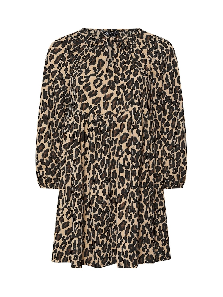 Yours Curve Black Leopard Tie Neck Dress - Image 5 of 5 Yours Curve Black Leopard Tie Neck Dress - Image 5 of 5