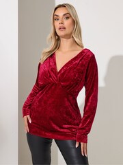 Yours Curve Red London Velvet T Top - Image 1 of 5