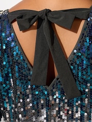 أزرق - Yours Curve London Multi Bow Back Sequin Ombre Top - صورة 4 من 5