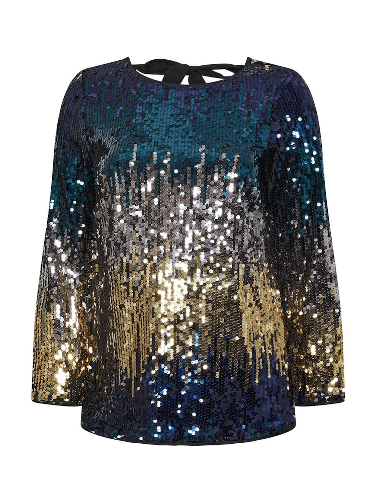 أزرق - Yours Curve London Multi Bow Back Sequin Ombre Top - صورة 5 من 5 أزرق - Yours Curve London Multi Bow Back Sequin Ombre Top - صورة 5 من 5