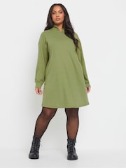 Yours Curve Green Ribbed Soft Zip Neck Jumper Dress - Image 2 of 5