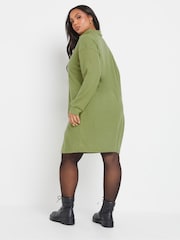 Yours Curve Green Ribbed Soft Zip Neck Jumper Dress - Image 3 of 5