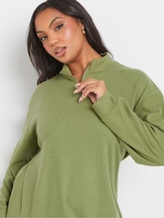 Yours Curve Green Ribbed Soft Zip Neck Jumper Dress - Image 4 of 5