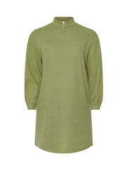 Yours Curve Green Ribbed Soft Zip Neck Jumper Dress - Image 5 of 5