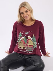 Yours Curve Red Long Sleeve Novelty T-Shirt - Image 1 of 5
