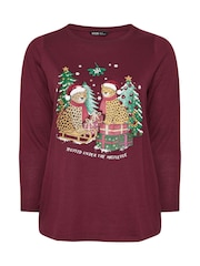 Yours Curve Red Long Sleeve Novelty T-Shirt - Image 4 of 5