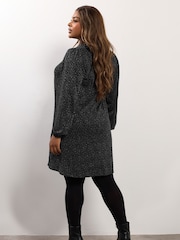 Yours Curve Black Pleated Front Jacquard Dress - Image 3 of 5