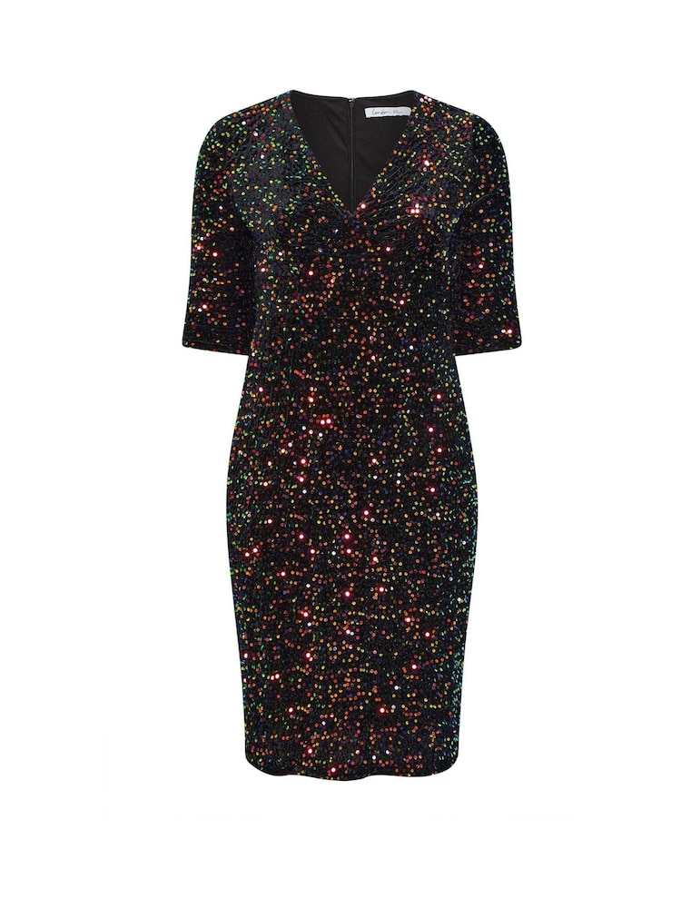 Yours Curve Black London Multi Sequin Velvet Tea Dress - Image 5 of 5