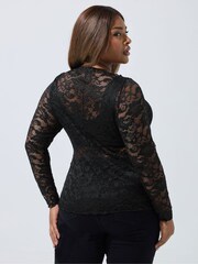 Yours Curve Black Limited Long Sleeve Lace Top - Image 2 of 5