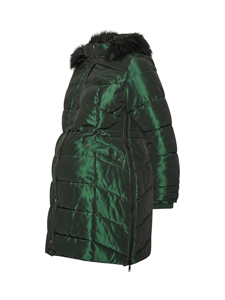 Yours Curve Green Maternity Panelled Midi Puffer Coat - Image 5 of 5 Yours Curve Green Maternity Panelled Midi Puffer Coat - Image 5 of 5