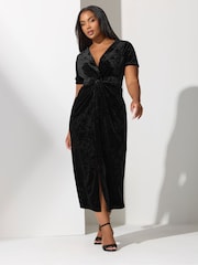 Yours Curve Black London Velvet Knot Dress - Image 2 of 5
