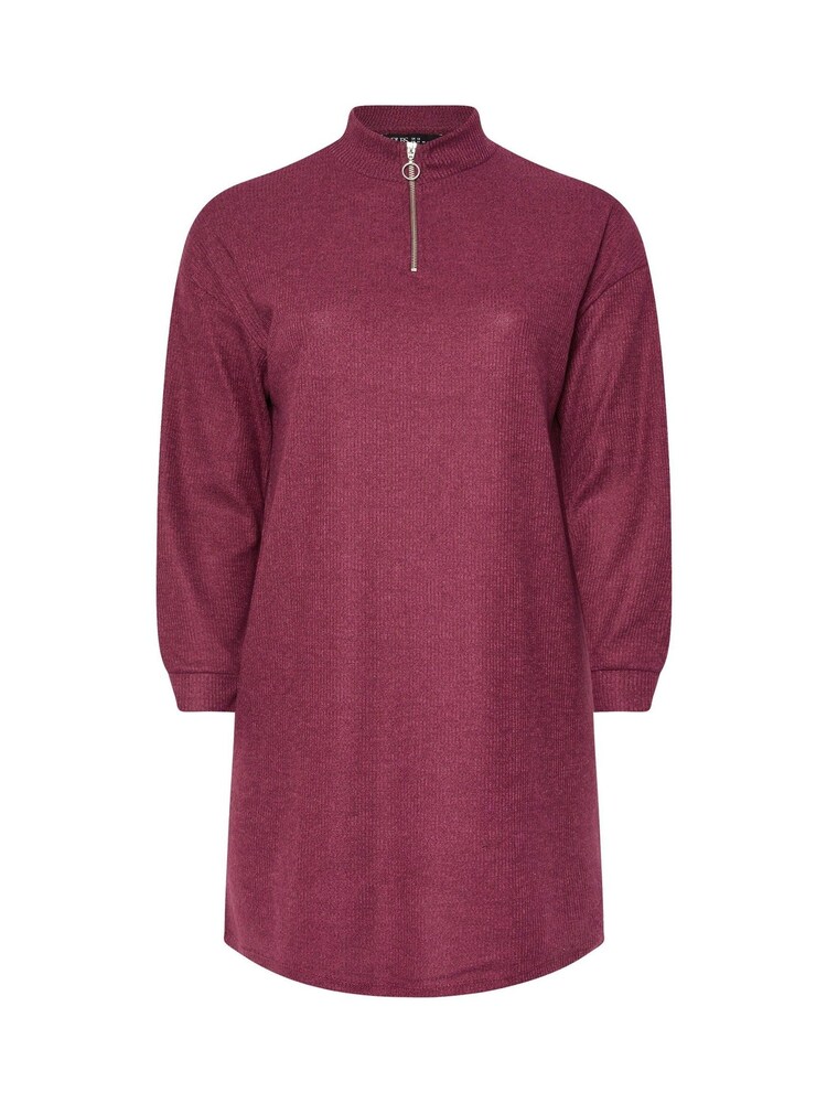 Yours Curve Pink Ribbed Soft Zip Neck Jumper Dress - Image 5 of 5