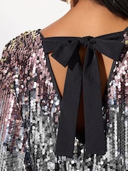 Yours Curve Pink London Multi Bow Back Sequin Ombre Top - Image 4 of 5