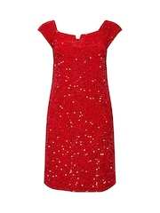 Yours Curve Red London Sequin Velvet V Bardot Dress - Image 5 of 5