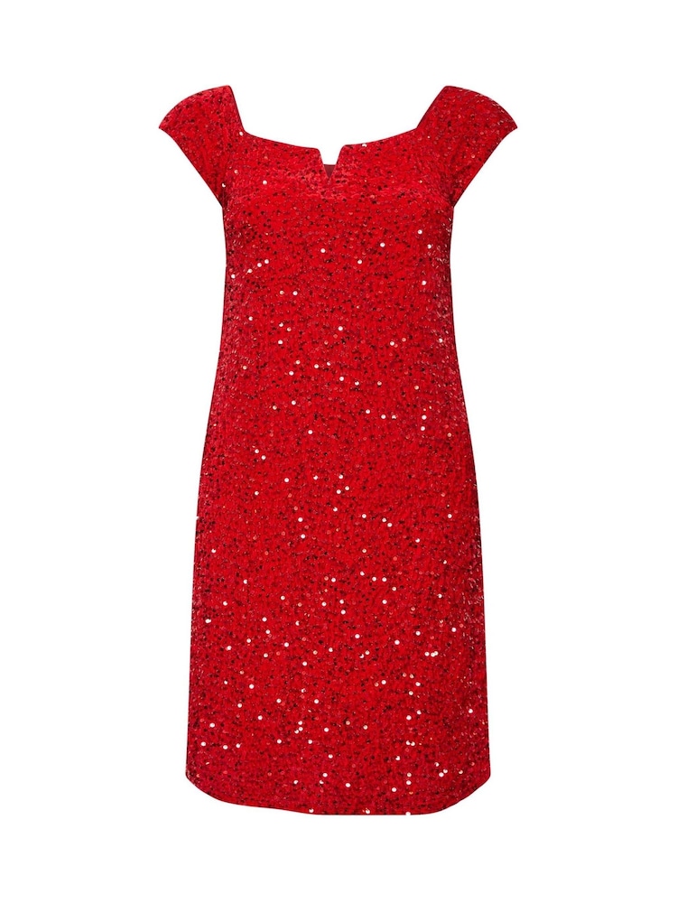 Yours Curve Red London Sequin Velvet V Bardot Dress - Image 5 of 5
