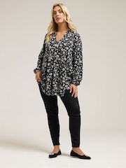 Yours Curve Black Notch Neck Pleated Front Top - Image 3 of 5