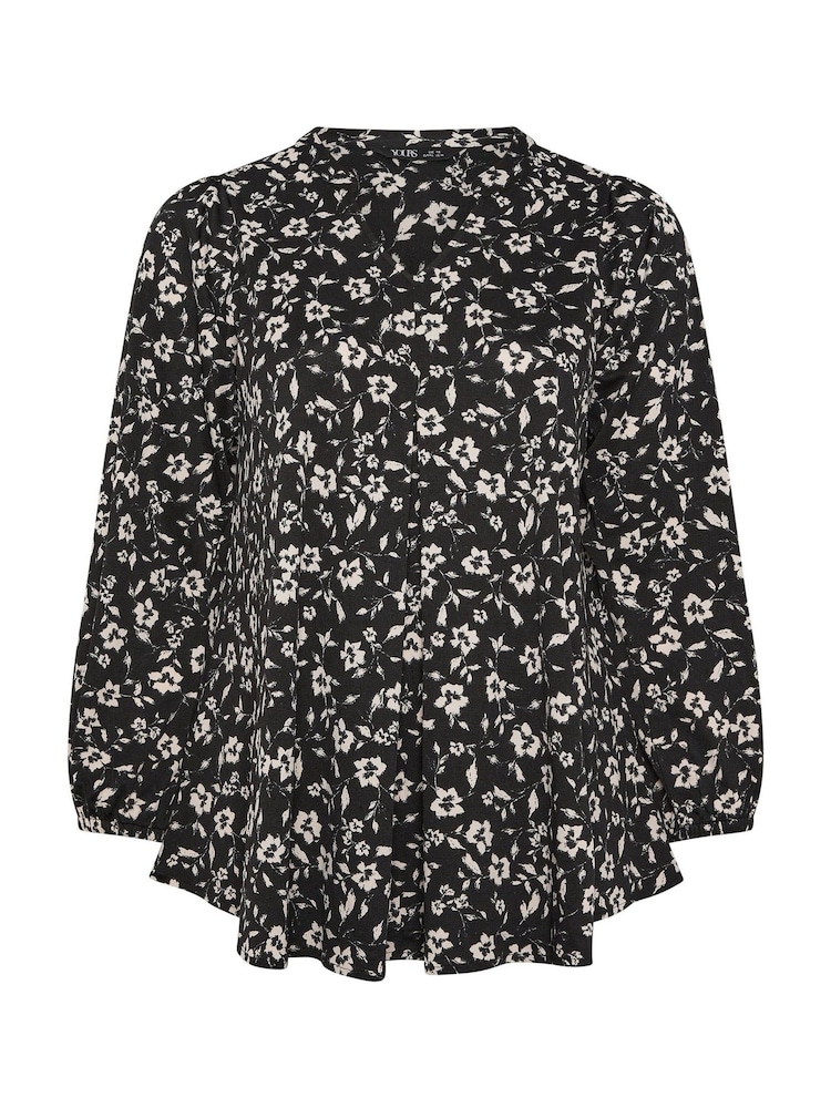 Yours Curve Black Notch Neck Pleated Front Top - Image 5 of 5