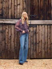 Long Tall Sally Blue Raw Hem Wide Leg Jeans - Image 1 of 5