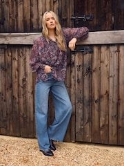 Long Tall Sally Blue Raw Hem Wide Leg Jeans - Image 3 of 5
